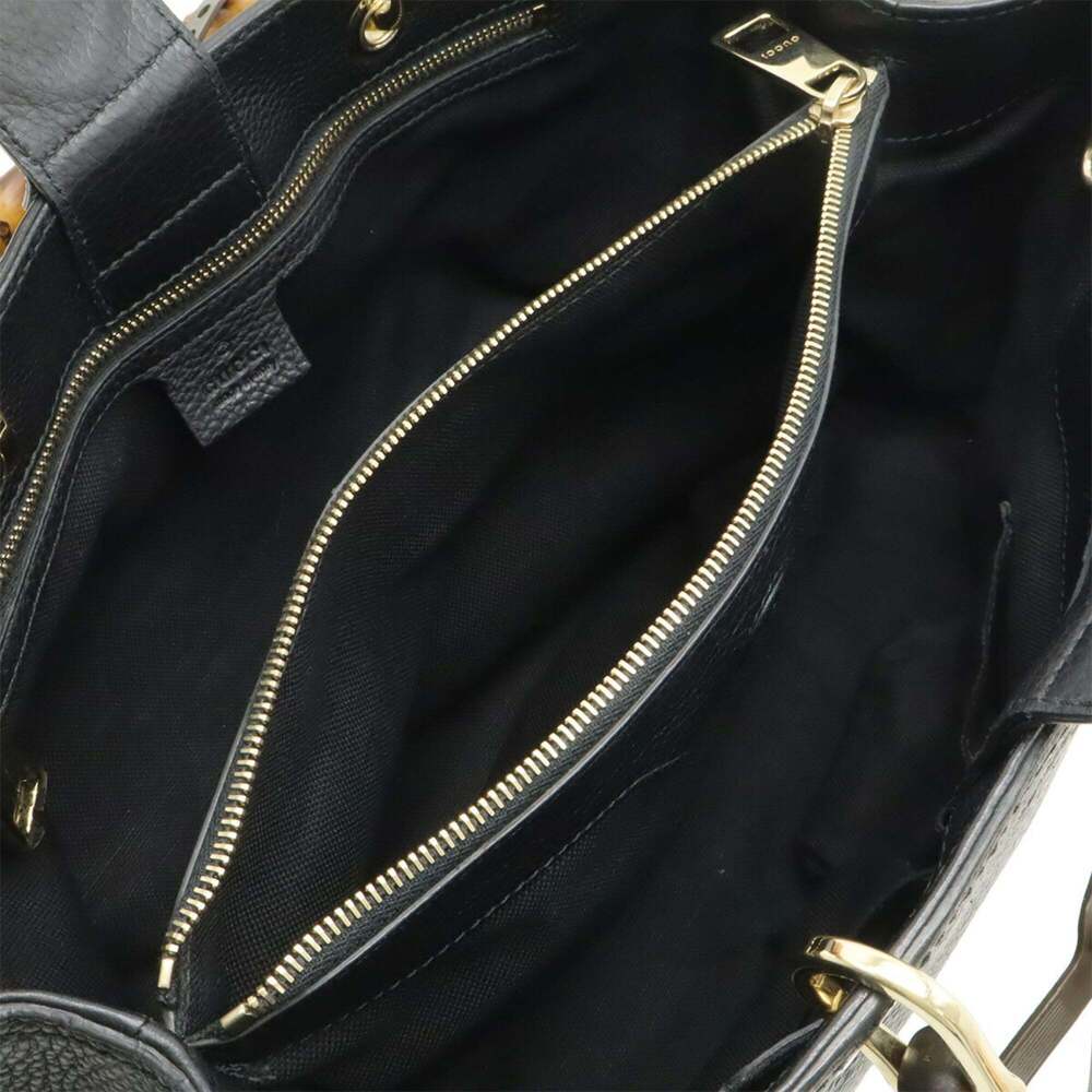 GUCCI Bamboo Shopper Medium Size Leather Tote Bag Handbag Shoulder Black 323660 - Picture 8 of 9